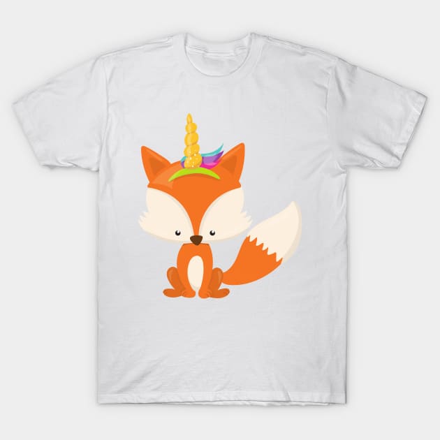 Unicorn Fox, Cute Fox, Little Fox, Orange Fox T-Shirt by Jelena Dunčević